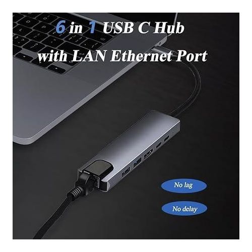 6 in 1 Type-C to HDTV Adapter – USB-C Hub with LAN Port & 4K HDMI Output