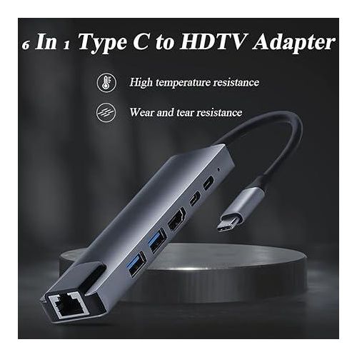 6 in 1 Type-C to HDTV Adapter – USB-C Hub with LAN Port & 4K HDMI Output