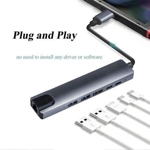 6 in 1 Type-C to HDTV Adapter – USB-C Hub with LAN Port & 4K HDMI Output